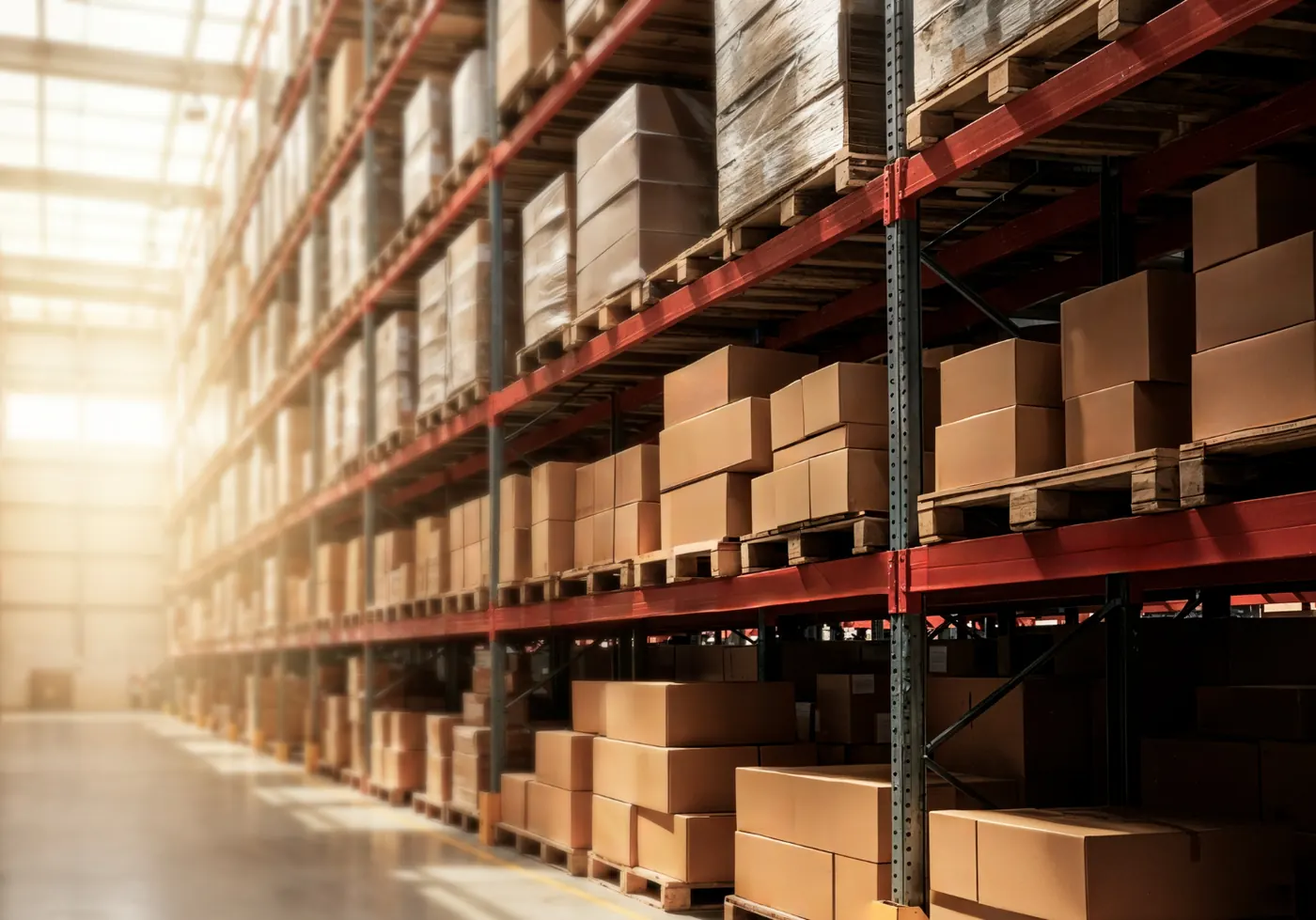 Bodega con estantes y cajas organizadas